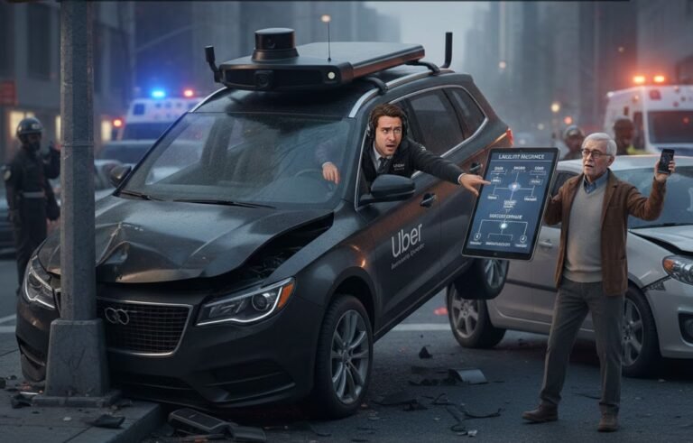 uber self driving backup driver causes accident liability insurance